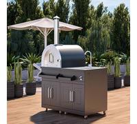 Cuisine extérieure en métal avec 2 modules évier et four à pizza - Oviala Memphis