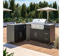 Cuisine extérieure en métal avec 3 modules évier et barbecue - Oviala Memphis