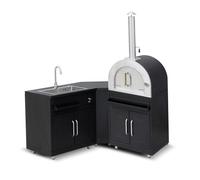 Cuisine extérieure en métal avec 3 modules évier et four à pizza Memphis - Oviala