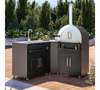 Cuisine extérieure en métal avec 3 modules évier et four à pizza - Oviala Memphis