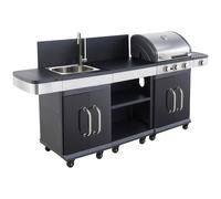 Cuisine extérieure modulable FIDGI 3 avec housse - Barbecue gaz 3 brûleurs avec thermomètre, desserte fonctionnelle et évier intégré