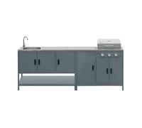 Cuisine extérieure Naxos 2 modules acier inoxydable bleu gris barbecue gaz 3 brûleurs avec évier