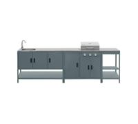 Cuisine extérieure Naxos 3 modules acier inoxydable bleu gris avec barbecue gaz 3 brûleurs