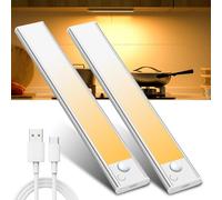 Cuisine LED Lampe Rechargeable sans Fil Mouvement Detecteur Meuble Lumiere Placard Interieur Eclairage Barre Reglette Détecteur Intérieur USB Pile Light Aimantée Armoire Magnetique Kitchen 20CM 2PC