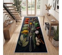 Cuisine Nourriture Cuisson Antidérapant Tapis de Couloir 80 x 300 cm | Épices Cuillère en Métal Tapis de Passage Résistant aux Taches pour entrée Chambre à Couche Escalier
