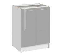 Cuisineandcie - Meuble Cuisine Bas ECO Gris Brillant 2 Portes L 60 cm + 1 étagère - Meuble Bas Cuisine Rangement, Meuble Cuisine, Placard Cuisine Bas
