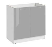 Cuisineandcie - Meuble Sous Évier Cuisine ECO Gris Brillant 2 Portes L 80 cm - Meuble Cuisine, Rangement Meuble Sous Évier