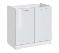 Cuisineandcie - MEUBLE SOUS ÉVIER ECO Blanc Brillant 2 Portes L 80cm - Meuble Rangement Cuisine