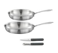 CUISINOX 2 poêles 24/28 cm triply + couteaux, Tous feux, Made In France | Set cuisson et coutellerie, Tous feux induction, Acier inox, Poignée fixe, Sans PFAS/PTFE/PFOA, Made in France