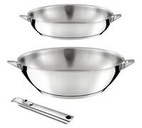 Cuisinox Set de cuisson Eclipse - Lot 3 pièces tout inox : wok 28 cm, poêle 24 cm, poignée amovible