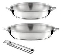 CUISINOX - ECLIPSE - Lot de 2 poêles 24-28cm inox finition miroir + 1 poignée amovible