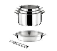CUISINOX - Eclipse - Lots 5 pièces - Casseroles 16, 18 et 2 cm, Poêle 24 cm inox et poignée inox - Fond encapsulé - Compatible tous feux dont induction - Acier Inoxydable 18/1 - Finition miroir