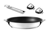 Cuisinox - Eclipse - Poêle 32 cm revêtement céramique avec poignée inox et anses amovibles - Fond encapsulé - Compatible tous feux dont induction - Acier inoxydable 18/1 - Finition miroir
