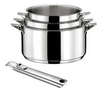 CUISINOX - Eclipse - Lot de 3 casseroles tout inox 16/18/2 cm (1.5L, 2L, 3L) et poignée inox - Fond encapsulé - Compatible tous feux dont induction - Acier Inoxydable 18/1 - Finition miroir