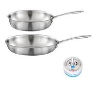 CUISINOX - GOURMET - Lot 1 poêle inox 28cm, 1 sauteuse inox 24cm, 1 pierre d'argent® citron 300 g (entretien de l'inox) Argent
