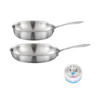 CUISINOX - Gourmet - Poêle inox 28 cm, Sauteuse inox 24 cm, Pierre d'argent - Poignée fixe - Triply - Compatible tous feux - Acier inox 18/1 - Sans PFAS, PTFE, PFOA - Made in France