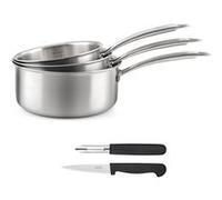 CUISINOX Set cuisson et coutellerie Gourmet – 3 casseroles 16/18/20cm + éplucheur et couteau – Inox