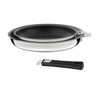 CUISINOX - Malice - 2 poêles 2 et 24 cm avec revêtement céramique avec poignée noire - Fond sandwich - Compatible tous feux dont induction - Acier Inox 18/1 - Finition brillant - Poignée Amovible