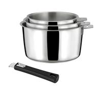 CUISINOX - Malice - 3 casseroles 16/18/2 cm (1.5L, 2L, 3L) tout inox avec poignée noire - Fond sandwich - Compatible tous feux - Acier Inoxydable 18/1 - Finition brillant - Poignée Amovible