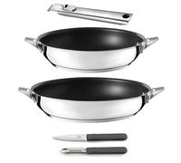 CUISINOX Set 2 poêles 24/28 cm revêtues + poignée + Couteaux, Tous feux | Set cuisson et coutellerie (poêles 24/28 cm, éplucheur, office), Poignée amovible inox, Céramique, Induction
