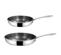 CUISINOX - Virtuo - 2 poêles 24-28 cm - Fond triply, revêtement nid d'abeille antiadhérent - Compatible tous feux - Acier inoxydable - Finition Satiné - Sans PFOA et PFAS - Made in France
