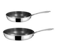 CUISINOX - Virtuo - 2 poêles 24-28 cm - Fond triply, revêtement nid d'abeille antiadhérent - Compatible tous feux - Acier inoxydable - Finition Satiné - Sans PFOA et PFAS - Made in France