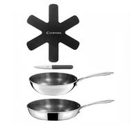 CUISINOX Virtuo Wok + Poêle + Feutrine, Revêtus, Tous feux, Made In France | Set cuisson, Triply antiadhérent, Compatible tous feux induction, Finition satinée, Sans PFOA/PFAS, France
