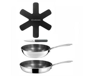 CUISINOX Virtuo Wok + Poêle + Feutrine, Revêtus, Tous feux, Made In France | Set cuisson, Triply antiadhérent, Compatible tous feux induction, Finition satinée, Sans PFOA/PFAS, France