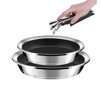 CUISINOX - Ycône - 2 poêles 24-28 cm revêtement céramique et poignée amovible - Thermo diffuseur - Compatible tous feux dont induction - Acier Inox 18/1 - Finition brillante - Sans PFOA, PTFE, PFAS