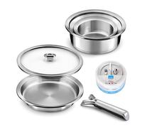 Cuisinox - Ycône - Lot 7 pièces - 3 casseroles 16-2-24 cm, 1 poêle 24 cm, 1 couvercle, 1 poignée amovible, 1 pierre d'argent - Fond thermo diffuseur - Compatible tous feux - Sans PFOA, PTFE, PFAS