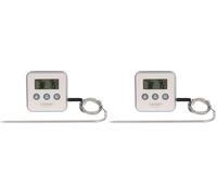Cuisy KC2053 Thermomètre à Sonde/Minuteur Acier Inoxydable Rouge/Noir/Blanc/Vert 8 x 8 x 1,8 cm *Coloris Aléatoire* (Lot de 2)