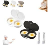 Cuit Oeuf Micro Onde, Omelette Micro Onde, Cuiseur Oeuf Micro Ondes, Pocheuse à œufs, œuf Plat Mollet Dur Cuisson Cuisine, 2 Cavités, Antiadhésive, Ustensiles De Cuisine Pour Petit-Déjeuner，Blanc+Noir