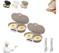 Cuit Oeuf Micro Onde, Omelette Micro Onde, Cuiseur Oeuf Micro Ondes, Pocheuse à œufs, œuf Plat Mollet Dur Cuisson Cuisine, 2 Cavités, Antiadhésive, Ustensiles De Cuisine Pour Petit-Déjeuner，Gris*2