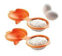 Lékué Ustensiles cuisson œuf poché Lot 2 – Acier inoxydable et silicone – Orange