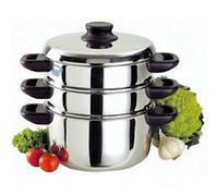 Baumalu Combiné vapeur 3 corps Inox 20 cm – Compatible tous feux, couvercle en verre