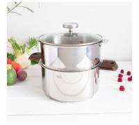 Cuit-vapeur inox Cristel Biome avec anses en bois - Diamètre: 24 cm, Couleur de la poignée: Bois de noyer