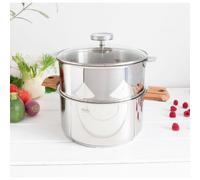 Cuit-vapeur inox Cristel Biome avec anses en bois - Diamètre: 24 cm, Couleur de la poignée: Bois d'olivier