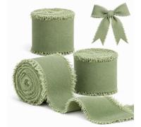 cuiv Ruban Cadeau Vert Olive, Ruban en Coton 4 cm x 15 m, 3 Rouleaux | Ruban à Franges Fait Main pour Mariage, Emballage Cadeau, Déco de Table, Invitations et Travaux Créatifs