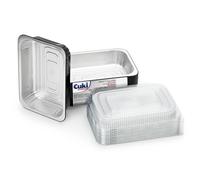 Cuki Professional Lot de 25 bacs en aluminium avec couvercles ultra-force, 4 portions, laquées, 24 x 17 x h5 cm, jetables pour four, micro-ondes, réfrigérateur, cuisson, stockage