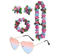 CULEB Ensemble de Colliers à Fleurs Hawaïennes+Lunettes Soleil Forme Cœur,Hula Luau Collier Bracelet Bandeau Hawaïen Colliers Fleurs Hawaïen pour Carnaval,Fête Sur Plage,Cheerleading,Mariage