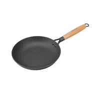 Culinatura - Poêle Fonte Légère Émaillée 20 cm - Noir/Bois | Anti-Adhésive, Pré-Culottée, Tous Feux, Induction, Manche Hêtre, Usage Professionnel, sans PFOA/PFAS/PTFE, Non Toxique