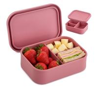 Culinavog Boîte à Déjeuner, Conception Sans Fuite Lunchbox, Boîte à Déjeuner en Silicone pour Adulte avec 3 Compartiments, Anti-fuite Réutilisable pour Micro-onde Lave-vaisselle, Travail, Bureau