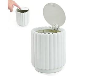 Culinavog Petite Poubelle, Poubelle de Table avec Couvercle, 12.5x12.5x15cm poubelle table a Langer, Mini poubelles de table Tournesol pour Bureau, Salle Bain Cuisine et Chambre(Blanc Grisâtre)