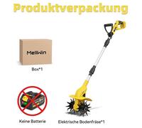 Cultivateur de jardin à batterie - Motobineuse électrique - Moteur 1600 W - 1000 tr/min - Largeur de travail 22 cm - Profondeur de travail 16 cm - Ne comprend pas la batterie