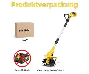 Cultivateur de jardin à batterie - Motobineuse électrique - Moteur 1600 W - 1000 tr/min - Largeur de travail 22 cm - Profondeur de travail 16 cm - Ne comprend pas la batterie