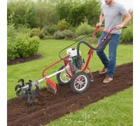 Cultivateur de jardin à essence - Mini-motoculteur 4 temps - À guidage manuel - 3 en 1 : motoculteur/cultivateur/charrue - Métal