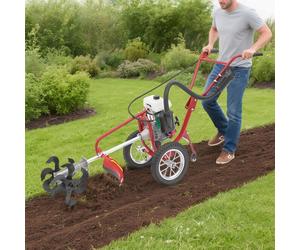 Cultivateur de jardin à essence - Mini-motoculteur 4 temps - À guidage manuel - 3 en 1 : motoculteur/cultivateur/charrue - Métal