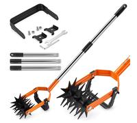 Cultivateur de jardin - Désherbeur manuel rotatif - Réglable - Désherbeur 2-en-1 - Tige en acier inoxydable - Orange