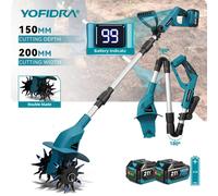 Cultivateur électrique YOFIDRA, rotoculteur, scarificateur multifonction sans fil, outil de jardinage compatible avec la batterie Makita 21V. 2pcs 3.0Ah Battery