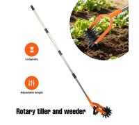 Cultivateur manuel rotatif – Désherbeur et aérateur de sol – Tige réglable en 4 parties, de 0,76 à 1,83 m – Acier au manganèse – Pour sols de jardin